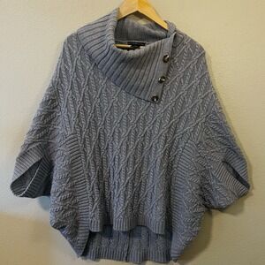 Design History Cable Knit Sweater Short Sleeve Cowl Turtle Gray Cozy Cabin Sz XL